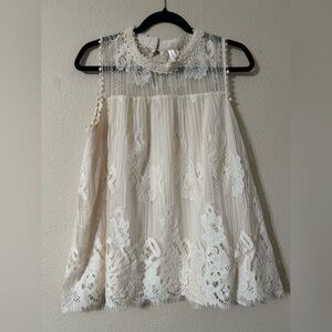 Xhilaration Cream Sleeveless Lace Blouse